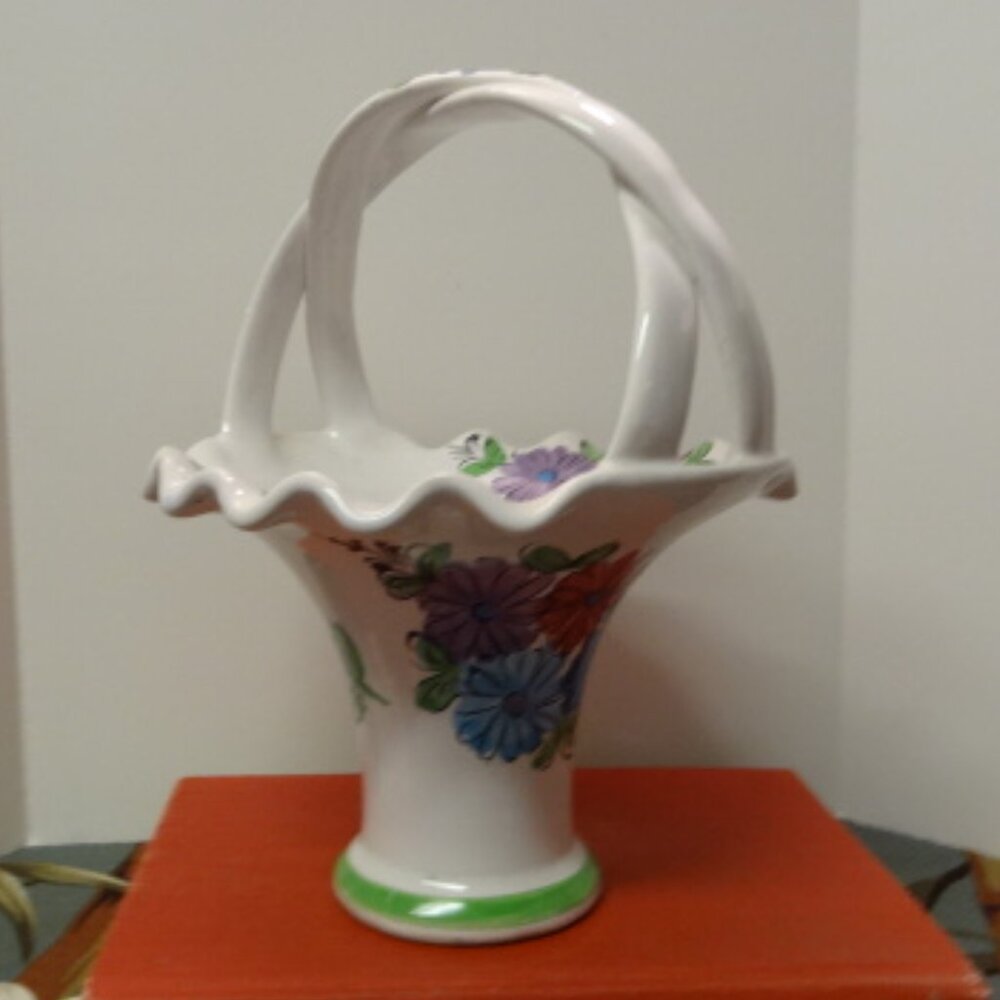 Vintage Hand Painted Floral Basket made in Portugal, Vestal
